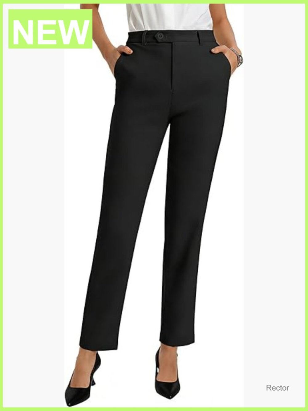 High Waisted Wrinkle Free Work Trousers with Pockets